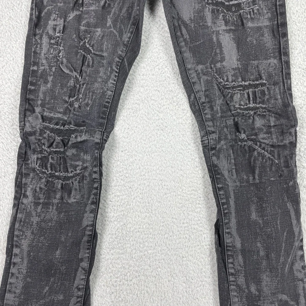 First Row Distressed Jeans Mens 34x32 (Fits 33x31) Black Acid Wash Slim